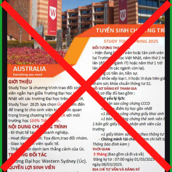 WARNING ABOUT FRAUDULENT INFORMATION REGARDING THE STUDENT EXCHANGE PROGRAM BETWEEN VJU AND WESTERN SYDNEY UNIVERSITY